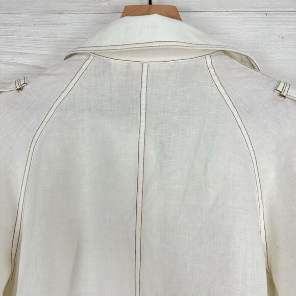 Chico’s 100% Linen Cropped Trench Jacket Women Small White Roll Sleeve Pockets - Picture 8 of 16